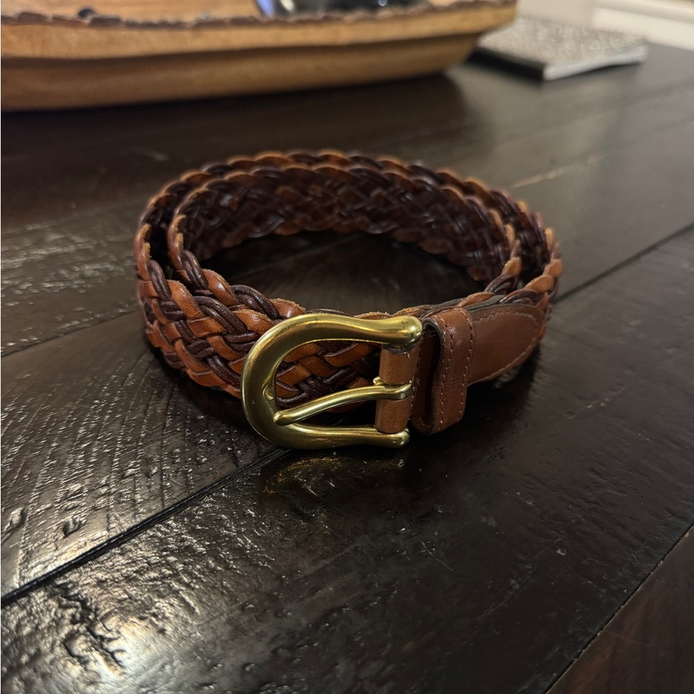 COACH Braided Leather Belt with Gold Buckle